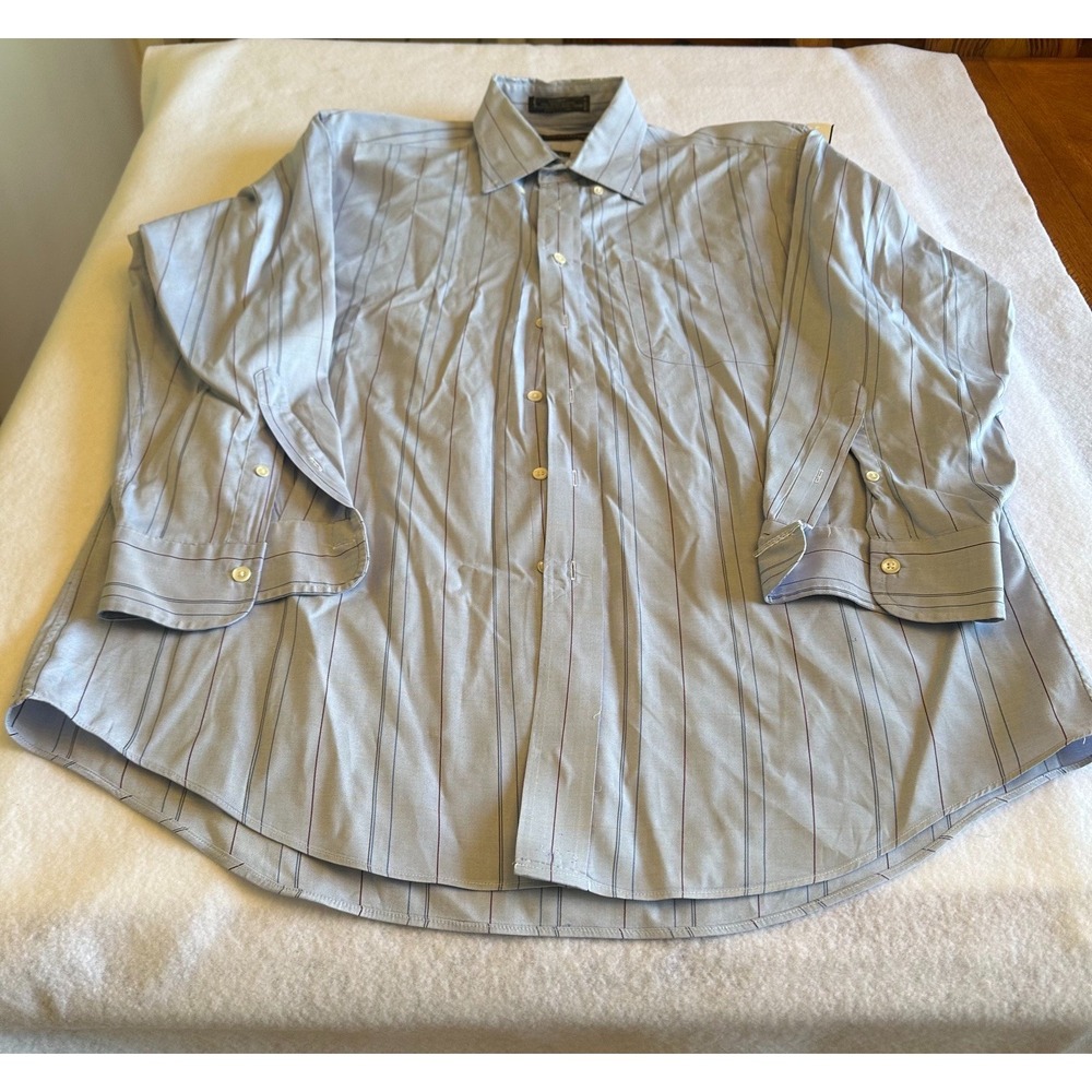 CC Courtenay Dress Shirt Mens 16 32 Blue Striped 80s 2Ply Pinpoint Oxford Cotton